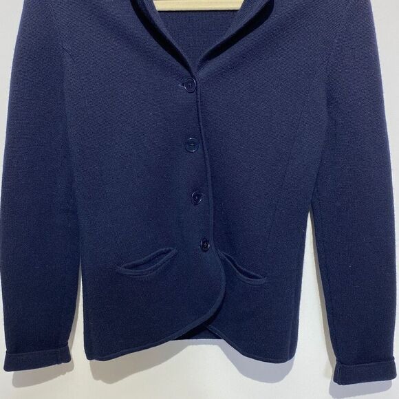 Lauren Ralph Lauren Womens Navy 100% Merino Wool Collared Cardigan Sweater Small - Picture 2 of 10